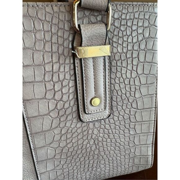 ST. BARRY - NWT 2-Piece Satchel & Wristlet/Stone Grey Croc-Embossed Faux Leather - Picture 11 of 16